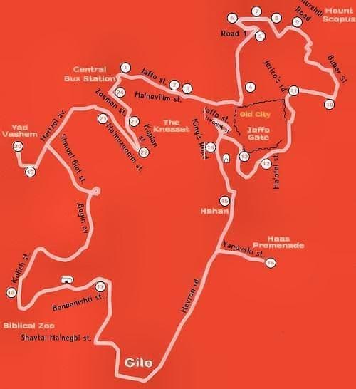 エルサレム ホップ オン ホップ オフ バス ツアー マップ